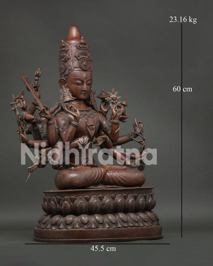 Japanese Chundi (Juntei Kannon) Statue | Oxidized Copper Buddhist Art