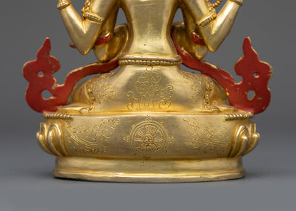 24K Gold Gilded Chenrezig Statue from Nepal | Compassionate Deity