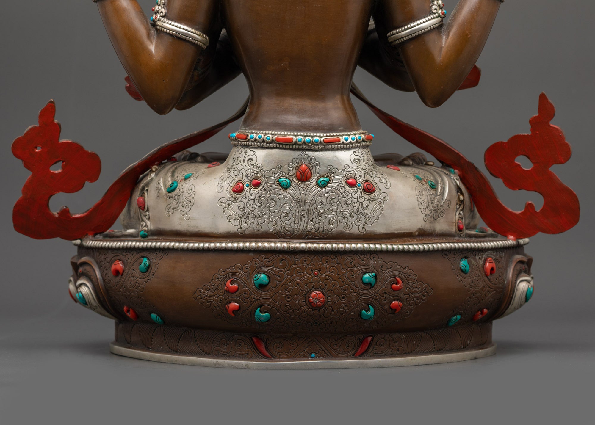 Oxidized Chenrezig Statue | 24K Gold-Gilded Face of Avalokiteshvara