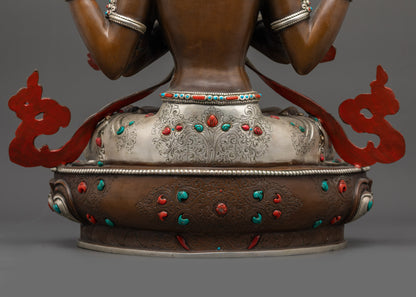 Oxidized Chenrezig Statue | 24K Gold-Gilded Face of Avalokiteshvara