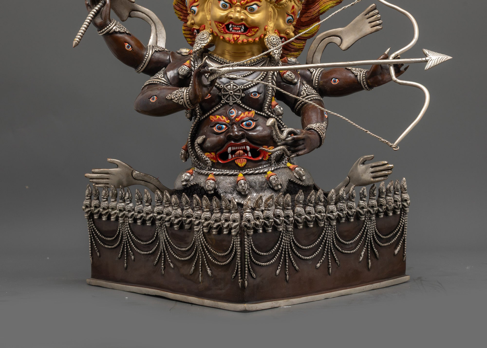 Silver Plated Rahula Statue | Handmade Tibetan Protector Deity