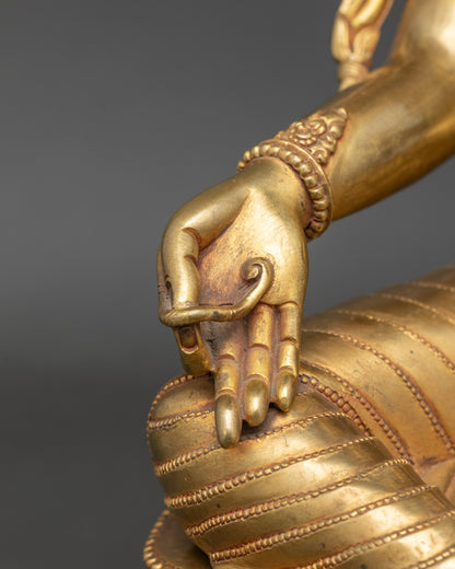 Nepalese Mother Green Tara Statue | 24K Gold Gilded Buddhist Art