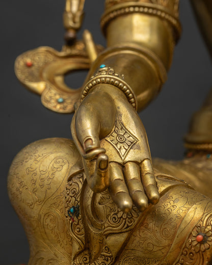 Green Tara Statue | Fully Gold Fire-Gilded Copper Sculpture