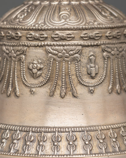 Tibetan Bell and Vajra Set | Bronze & Silver Instruments for Worship