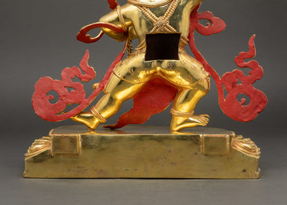 Nepalese Protector Deity Vajrapani Statue in Gold-Gilded Copper