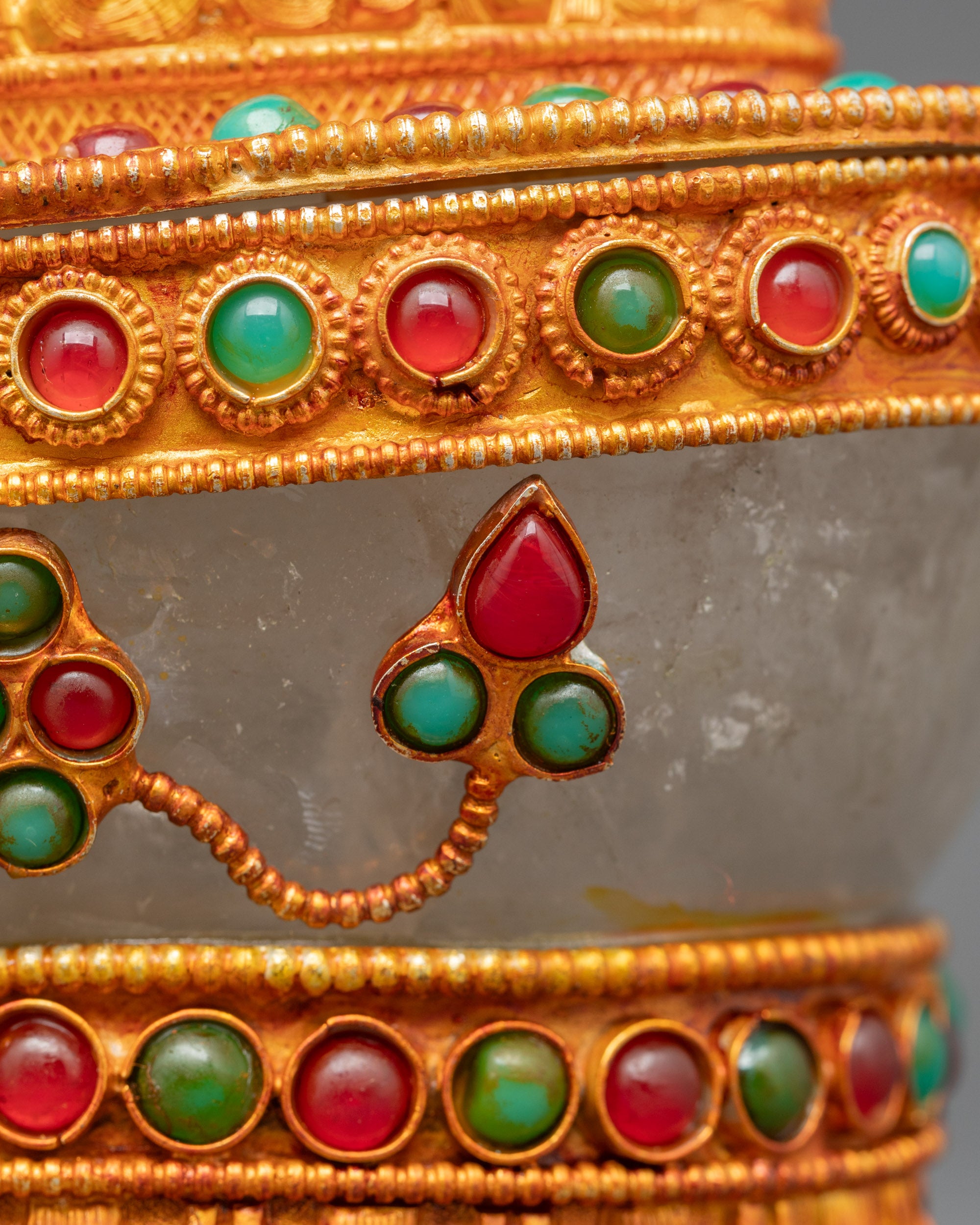 Crystal Kapala Set | Golden Skull Cup for Vajrayana Rituals & Offering