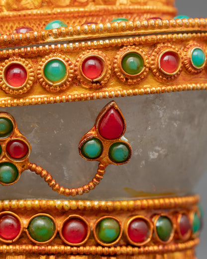 Crystal Kapala Set | Golden Skull Cup for Vajrayana Rituals & Offering