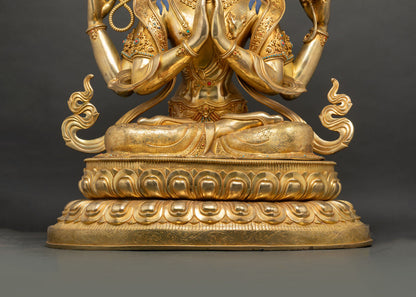 31 Inch Tall Chenrezig Statue | Handmade Large-Size Buddhist Sculpture