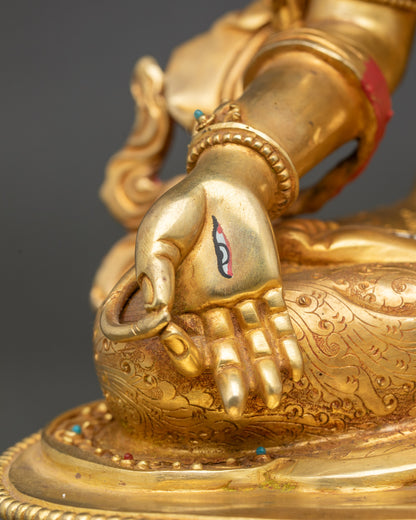 White Tara Drolma Statue | Fire-Gilded With gold Buddhist Sculpture
