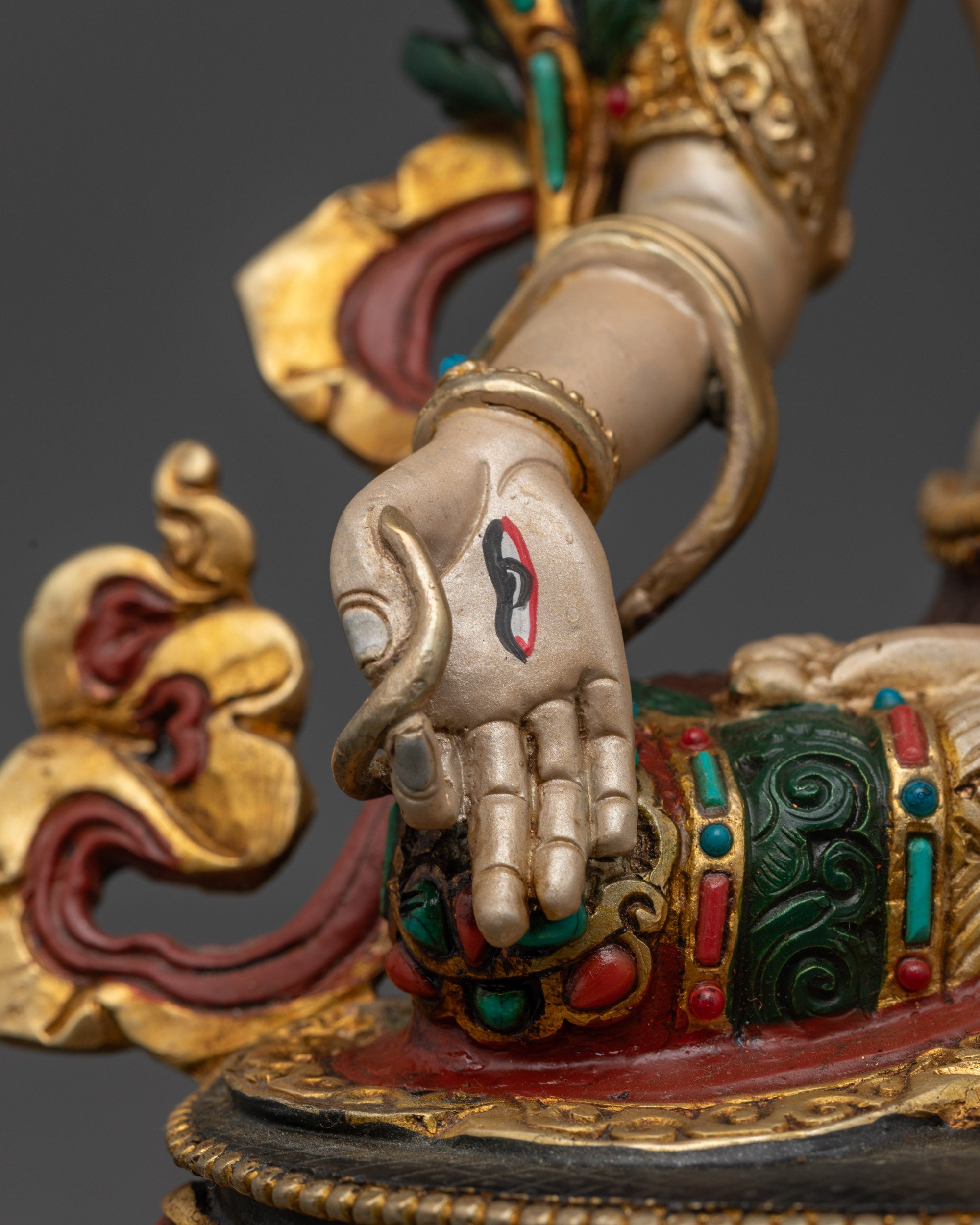 Exquisite White Tara Sculpture | 24k Gold-Gilded Face of Sita Tara