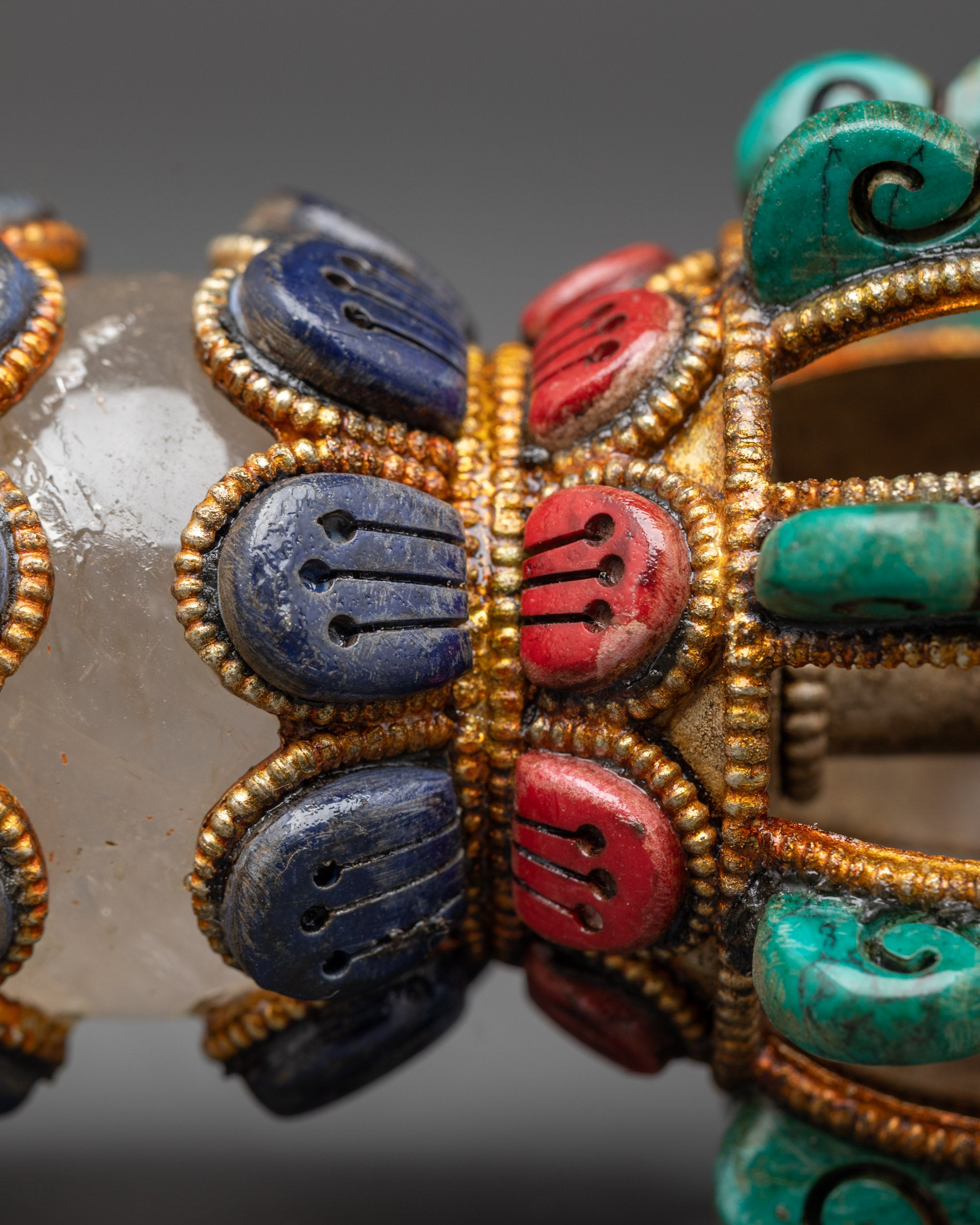 Tibetan Vajra for Sale | Copper Dorje with Turquoise, Coral & Lapis Inlays