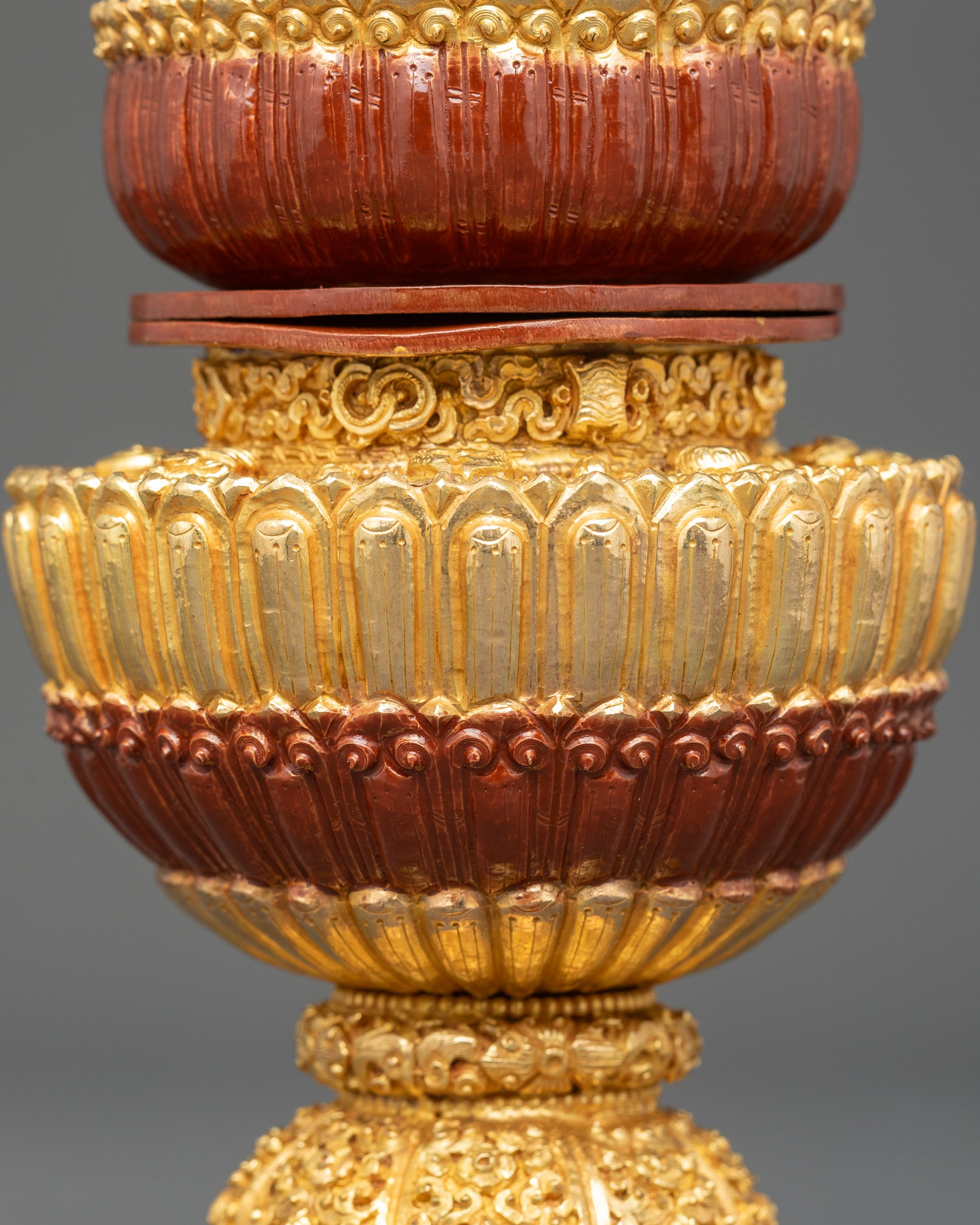 Sacred Neshi Rice Pot | Gold-Plated Copper Rice Offering Vessel