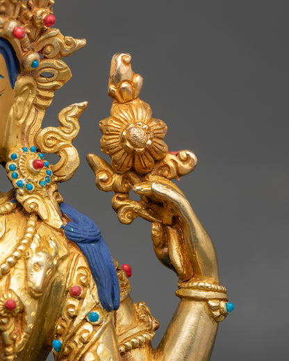 Avalokiteshvara Sculpture – Divine Compassion in Gold Gilded Copper