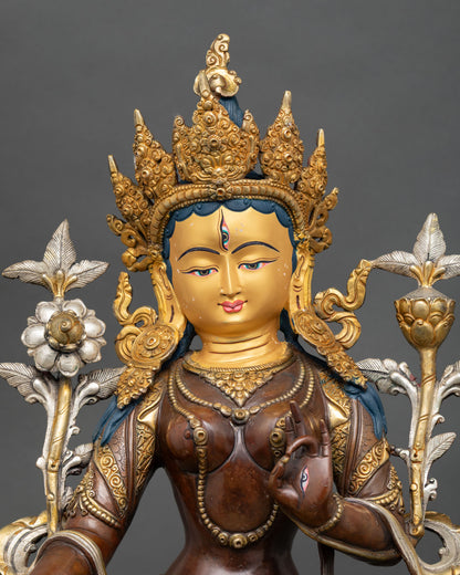 Enlightened White Tara Figurine | Premium Oxidized Copper Statue