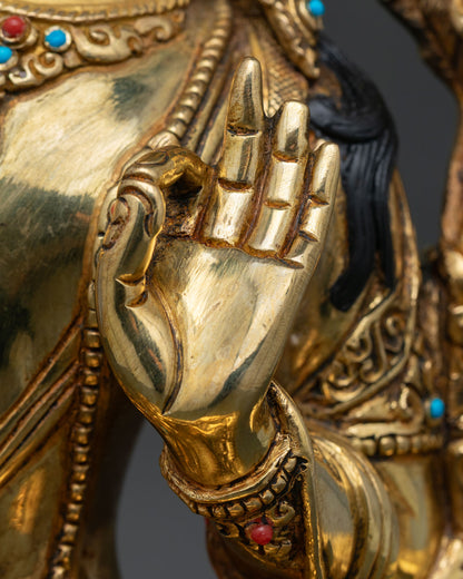 Authentic Manjushri Statue | Gold-Gilded Buddhist Art from Nepal