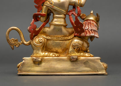 Simhada Manjushri Statue | 24K Gold Fire-Gilded Copper Artwork