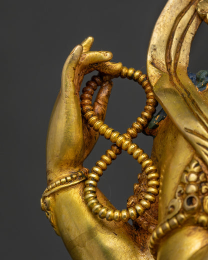 Four-armed Chenrezig Statue – 24K Gold Fire-Gilded Buddhist Sculpture