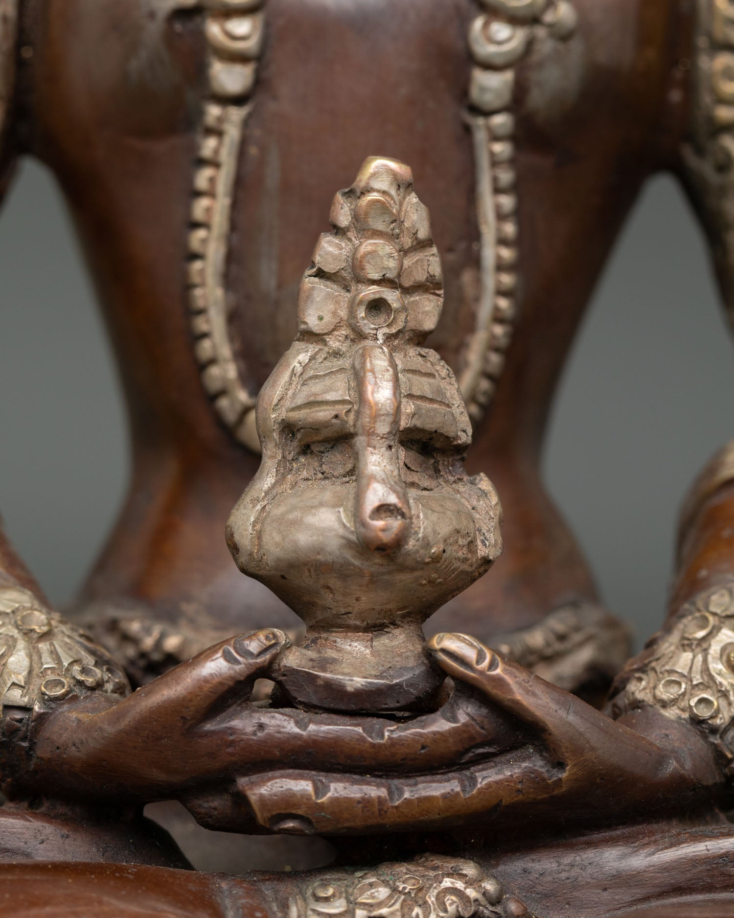 Brown Amitayus Statue from Nepal | Antique Finish Buddhist Sculpture