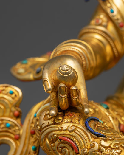 24K Gold-Gilded Jambhala Statue | Buddhist Wealth God Idol from Nepal