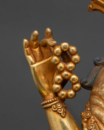 Tibetan Chenrezig Statue | 24K Gold Fire-Gilded Bodhisattva Sculpture