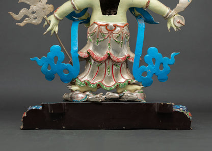 Hand-Painted White Mahakala Statue – Remover of Financial Obstacles
