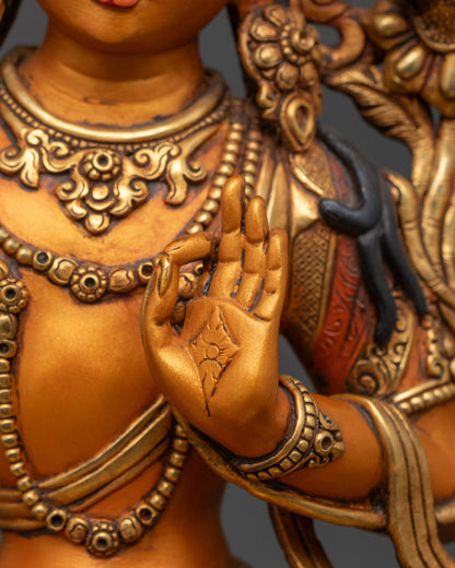 Hand-painted Bodhisattva Manjushri Statue | Tibetan Buddhist Sculpture