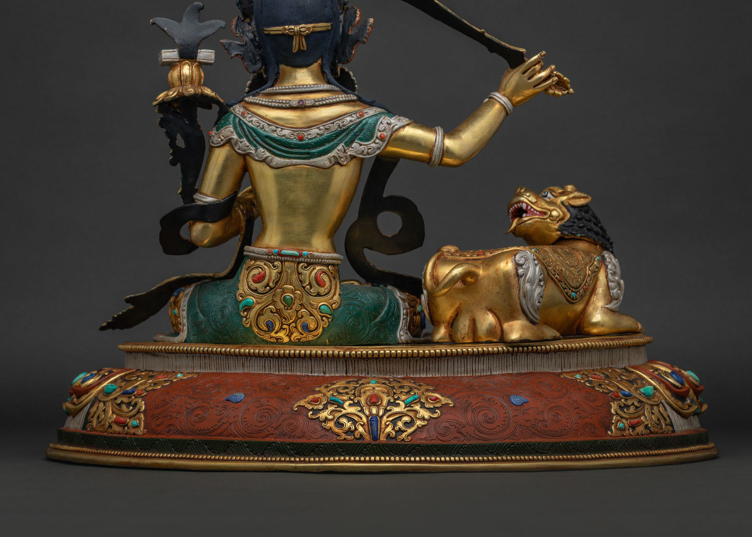 Simhanada Manjushri Statue with Snow Lion Statue – Buddhist Sculpture