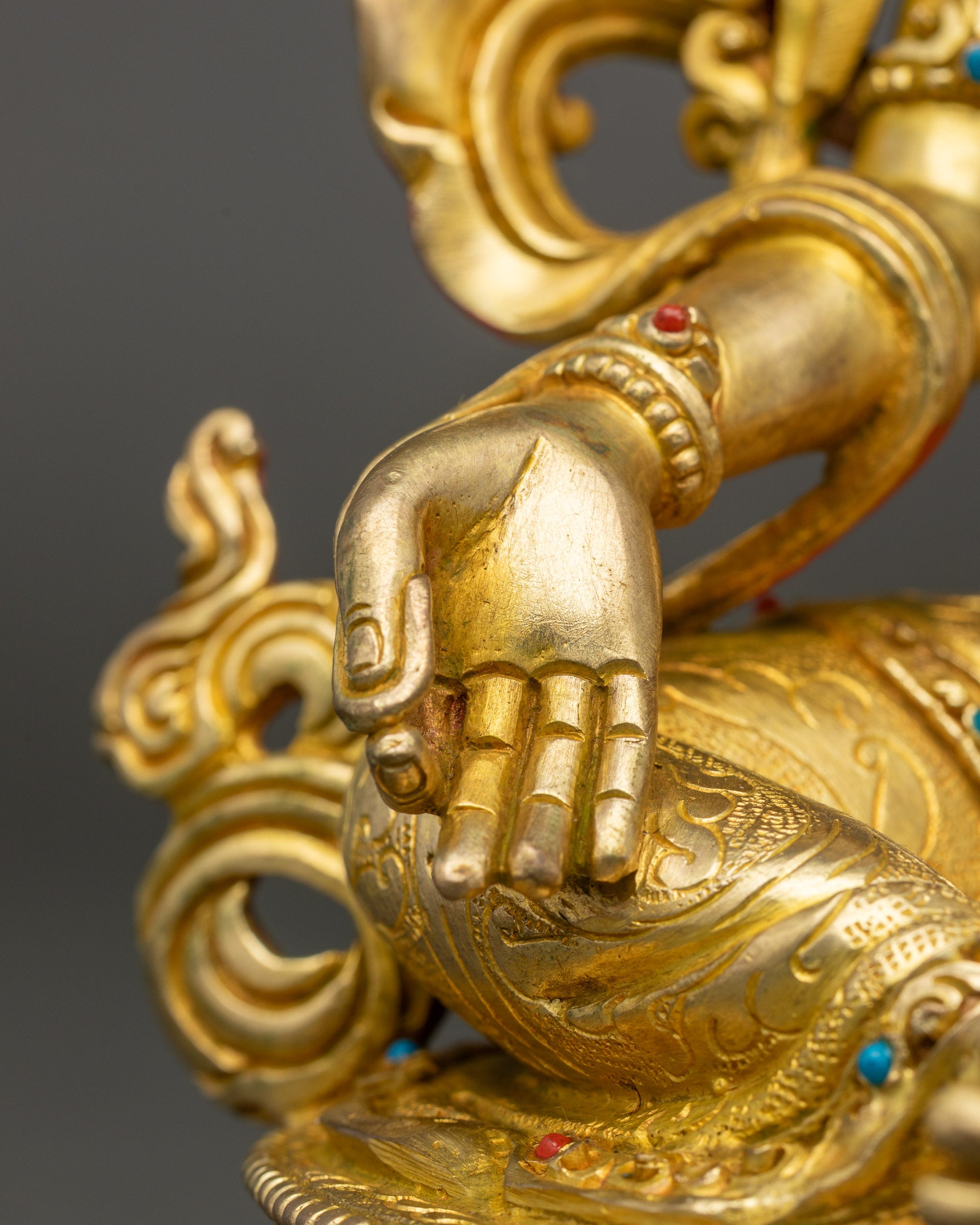 Green Tara Figurine | Himalayan Gold Fire-Gilded Meditation Idol