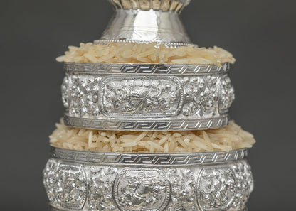 4" Silver Mandala Offering Set – Handcrafted Buddhist Ritual Kit