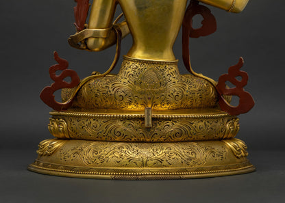 Luxury Manjushri Statue | 24K Gold Fire-Gilded Copper Sculpture