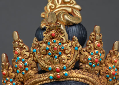 Green Tara Statue on Ornate Snow Lion Throne |  Handmade in Nepal
