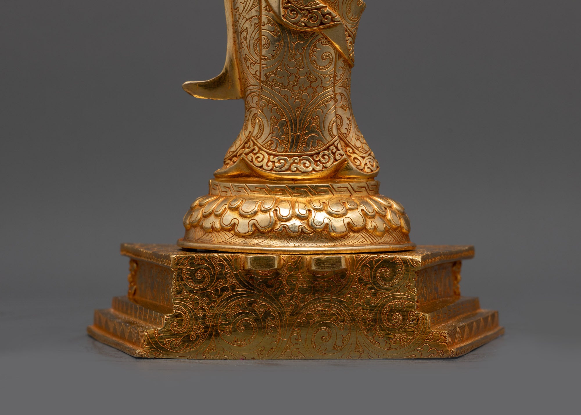 13" Golden Standing Guru Rinpoche Sculpture | Handcrafted Buddhist Idol