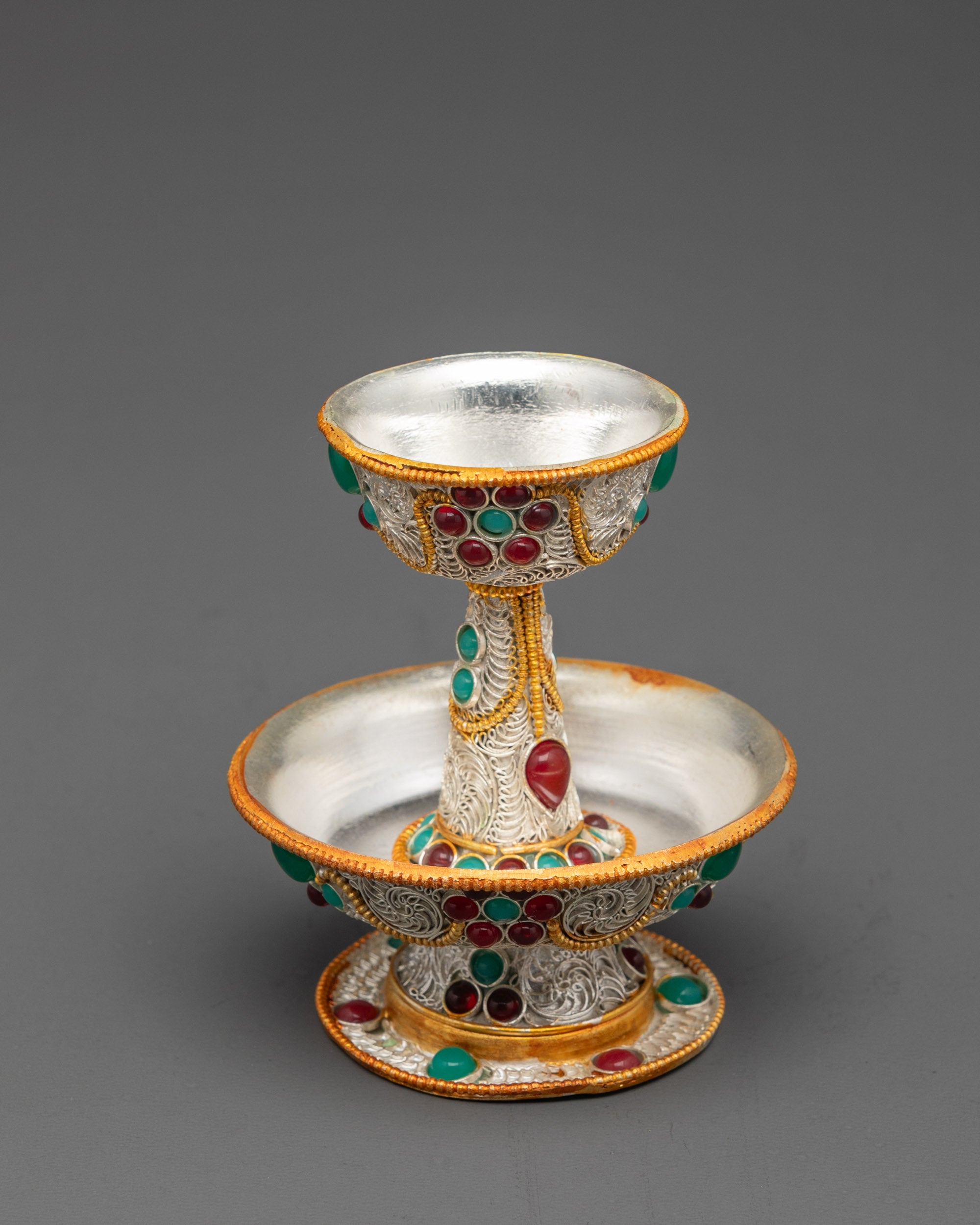 3" Tibetan Serkyem Offering Bowl | Silver-Plated Bowl for Offering