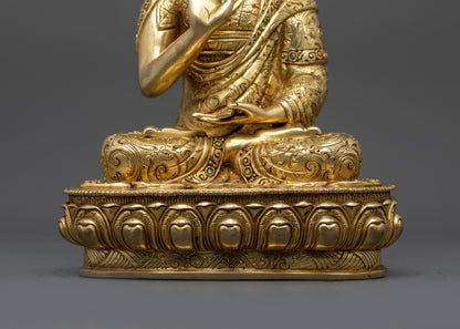 Lama Je Tsongkhapa Set Statue | 24K Gold-Gilded Gelug Master Trio