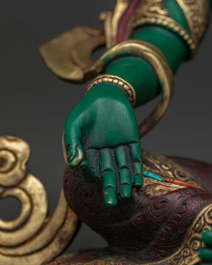 Acrylic-Painted Green Tara Statue | Sacred Female Buddha of Buddhism