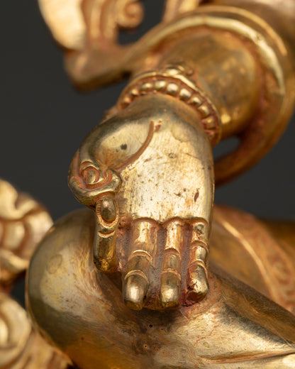 Green Tara Statue | 24K Gold Gilded Copper Art