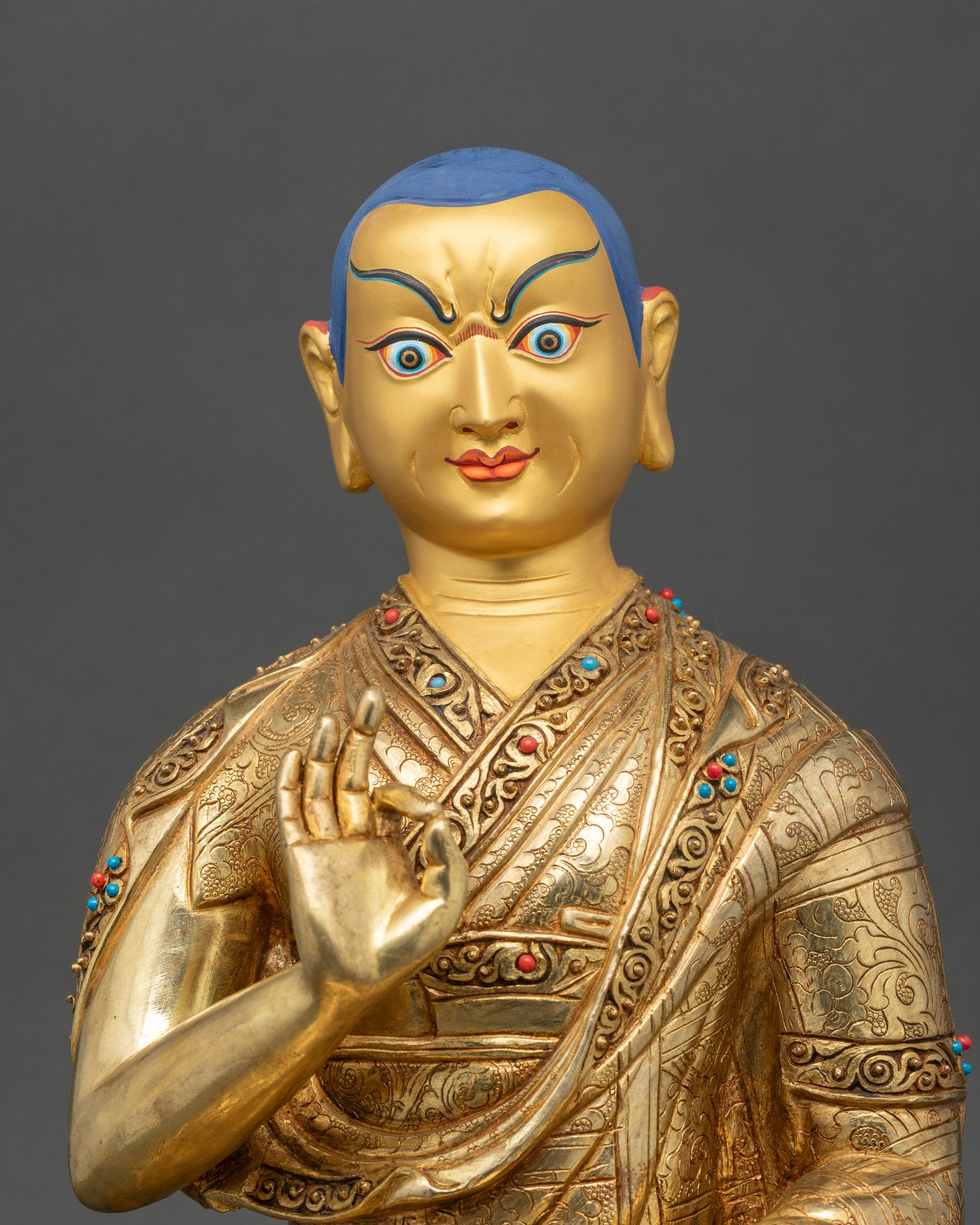 Buddhist Master Tsongkhapa - Handmade Statue Set from Nepal
