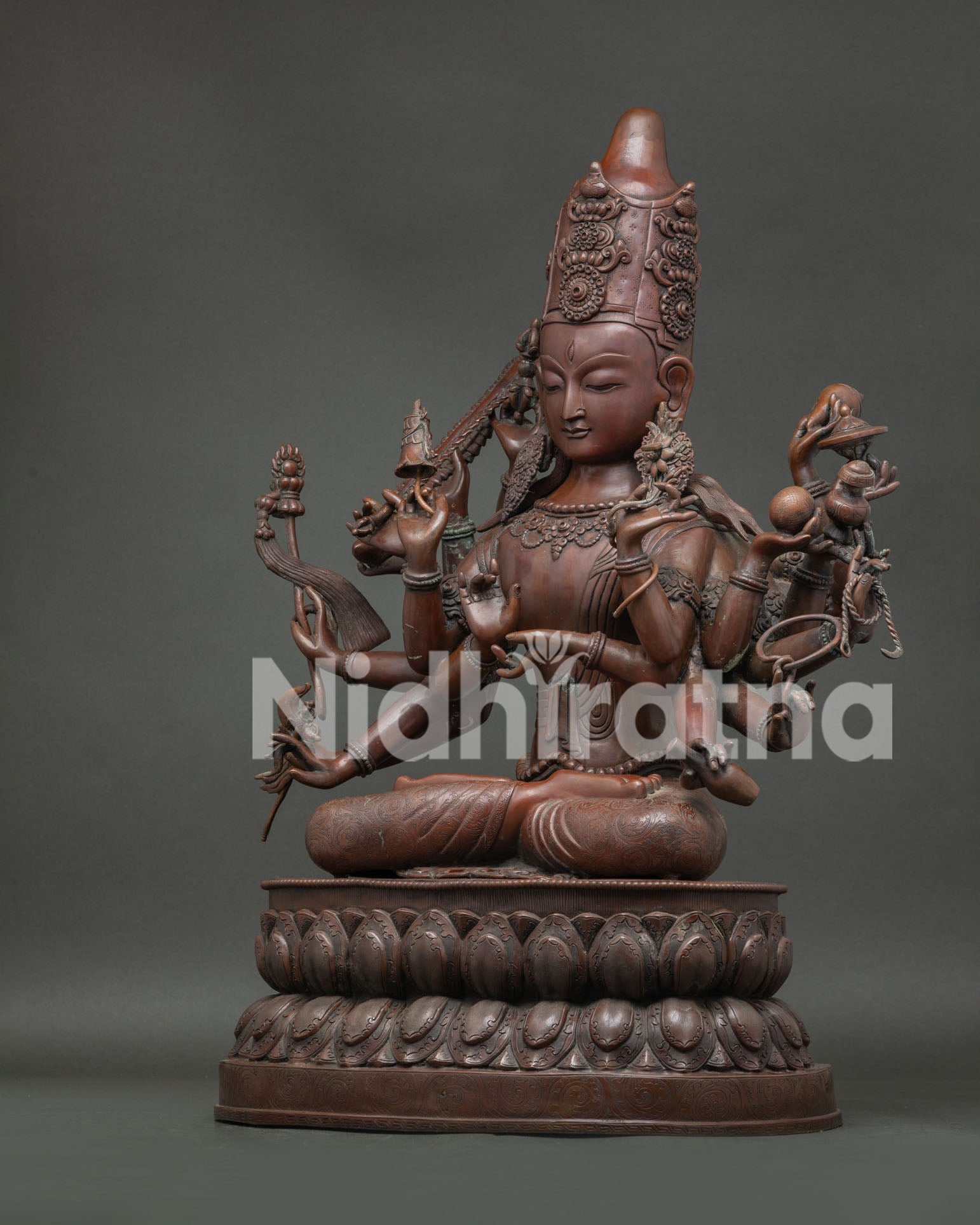 Japanese Chundi (Juntei Kannon) Statue | Oxidized Copper Buddhist Art