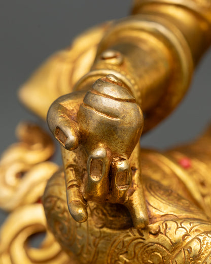 Dzambhala Statue - 24K Gold Gilded Copper Artwork