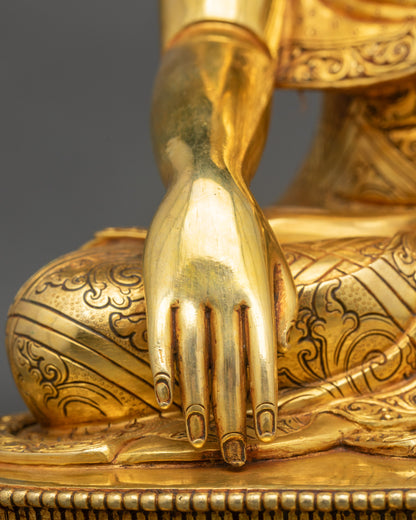 Serene Shakyamuni Buddha Statue | Handmade Gold Fire-Gilded Copper Art