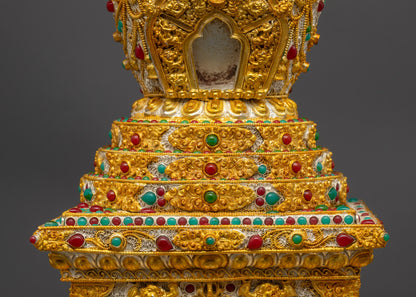 Religious Tibetan Golden Stupa | Handcrafted Buddhist Monument