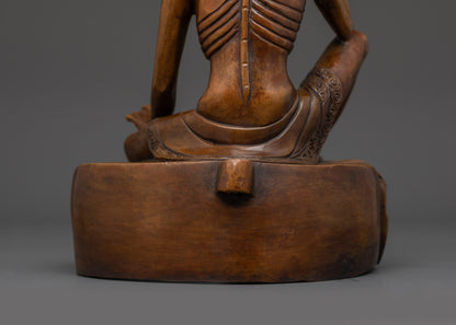 Oxidized Milarepa Statue | Tibetan Yogi in Cave Meditation Sculpture