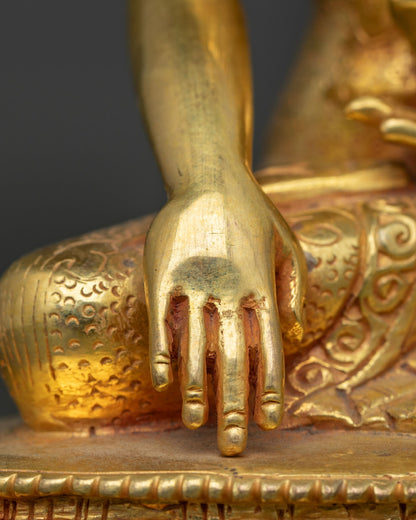 Shakyamuni Buddha Statue | Handmade Copper Tibetan Sculpture with Gold Details