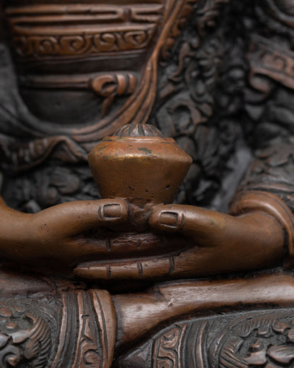Amitabha Buddha Statue | Buddhist Art in Oxidized Copper Finish