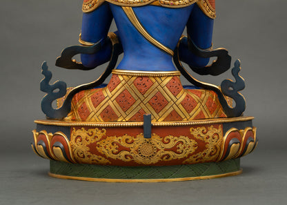 Blue Vajradhara Statue with Jeweled Halo | Lost‑Wax Copper Craft