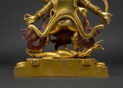 Luxury Six Arm Mahakala Statue | 24K Gold Fire-Gilded Copper Sculpture