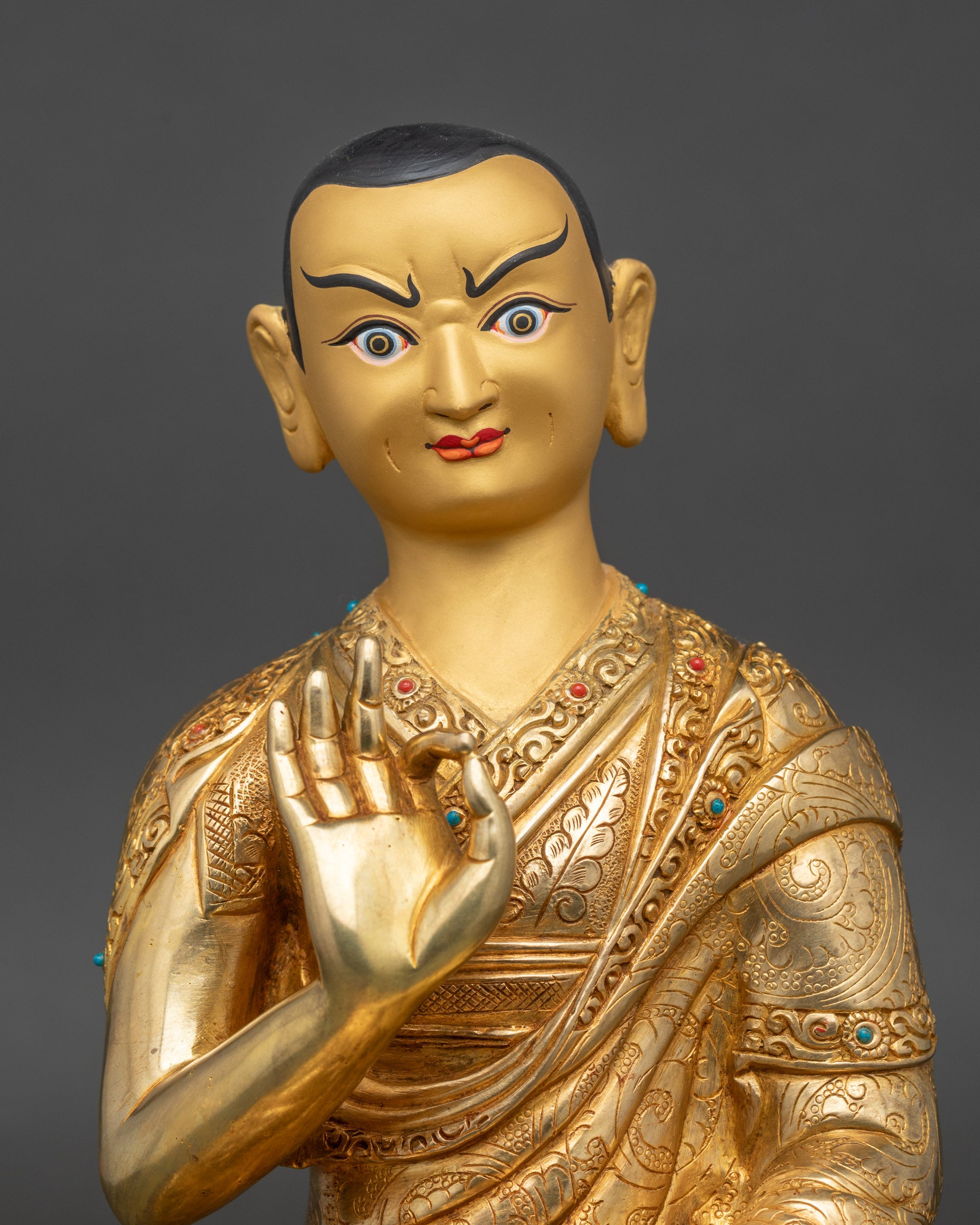 Tsongkhapa with Two Disciples | Handmade 24K Gold Nepalese Sculpture