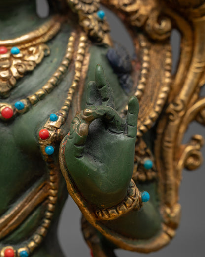 Hand-painted Green Tara Statue | Jetsun Dolma Goddess of Compassion