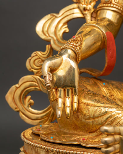 Swift Protector Green Tara Figurine | Traditional Buddhist Statue Nepal