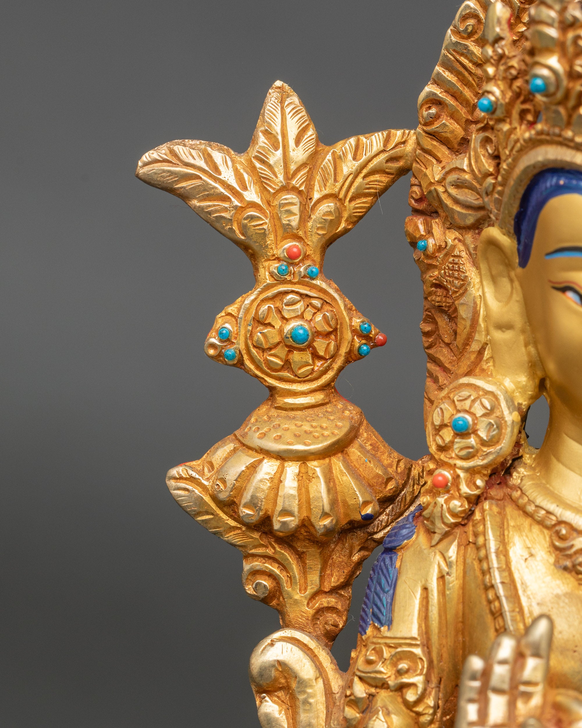 Maitreya Buddha – Serene 24k Gold Gilded Tibetan Sculpture